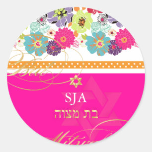 Sticker Rond PixDezines Allègre, floral rétro/Bar Mitzvah