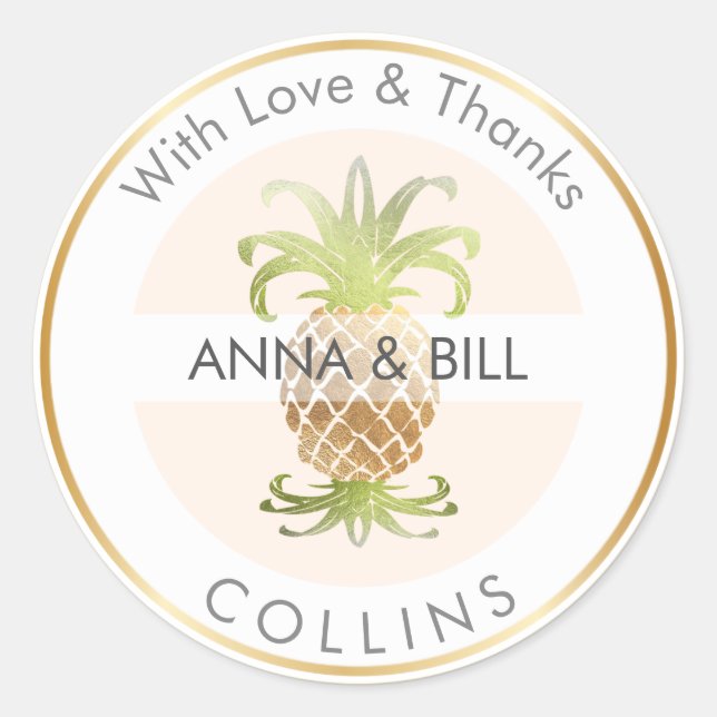 Sticker Rond PixDezines Ananas Faux Or/DIY Merci (Devant)