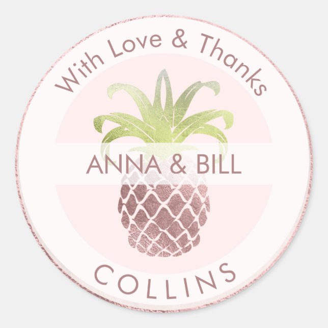 Sticker Rond PixDezines Ananas Faux Or Rose/DIY Merci (Devant)