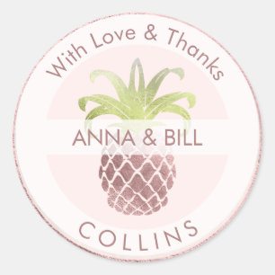 Sticker Rond PixDezines Ananas Faux Or Rose/DIY Merci