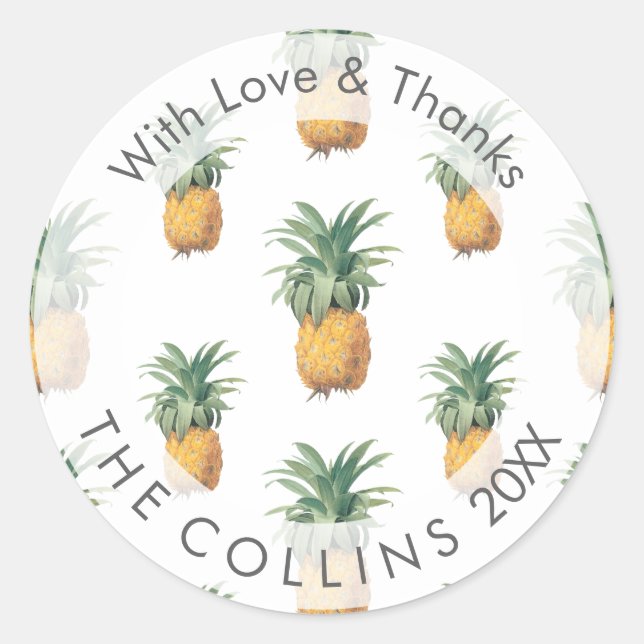 Sticker Rond PixDezines Ananas Love&Thanks (Devant)