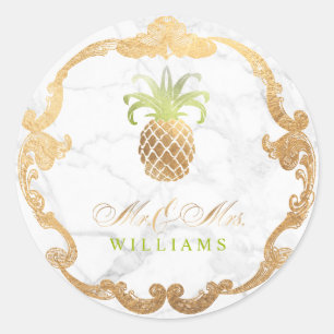 Sticker Rond PixDezines Ananas Or Faux+dalle de marbre