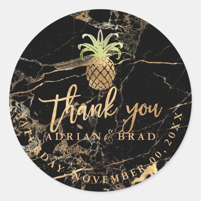 Sticker Rond PixDezines Ananas Or Faux/Marbre Or Noir (Devant)