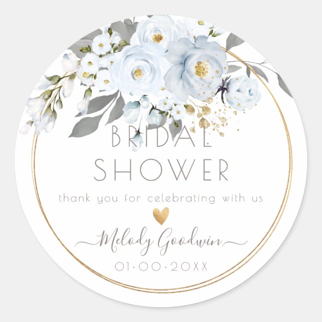 Sticker Rond PixDezines Aquarelle bleu Dusty Roses Foliage des  (Devant)