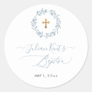 Sticker Rond PixDezines Aquarelle Dusty Blue Wreath Invitation