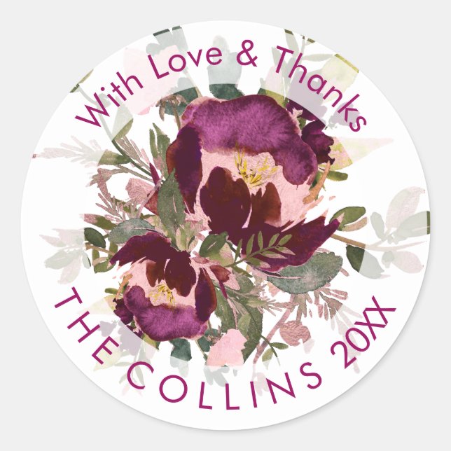 Sticker Rond PixDezines Aquarelle Floral/Masala Rouge/Merci (Devant)