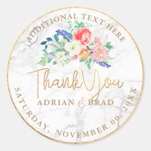 Sticker Rond PixDezines Aquarelle Florale Marbre+Or Faux