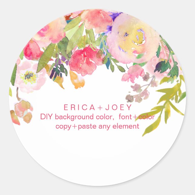 Sticker Rond PixDezines Aquarelle Florale/pivoines/Merci (Devant)