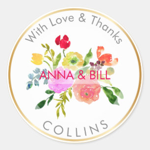 Sticker Rond PixDezines Aquarelle Florale/Ranunculus/Merci