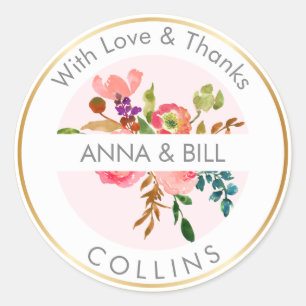Sticker Rond PixDezines Aquarelle Florale/Ranunculus/Merci