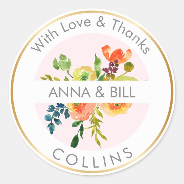 Sticker Rond PixDezines Aquarelle Florale/Ranunculus/Merci (Devant)