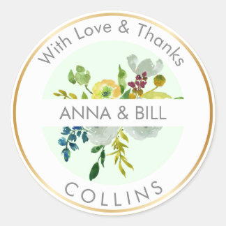 Sticker Rond PixDezines Aquarelle Florale/Ranunculus/Merci