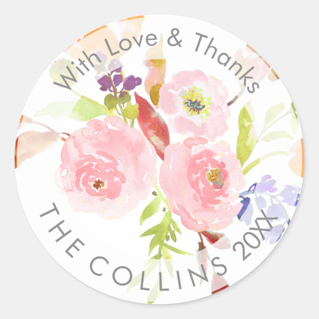 Sticker Rond PixDezines Aquarelle Florale/Ranunculus/Merci (Devant)