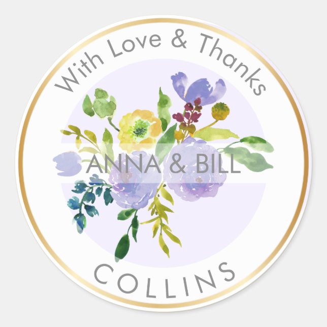 Sticker Rond PixDezines Aquarelle Florale/Ranunculus/Merci (Devant)