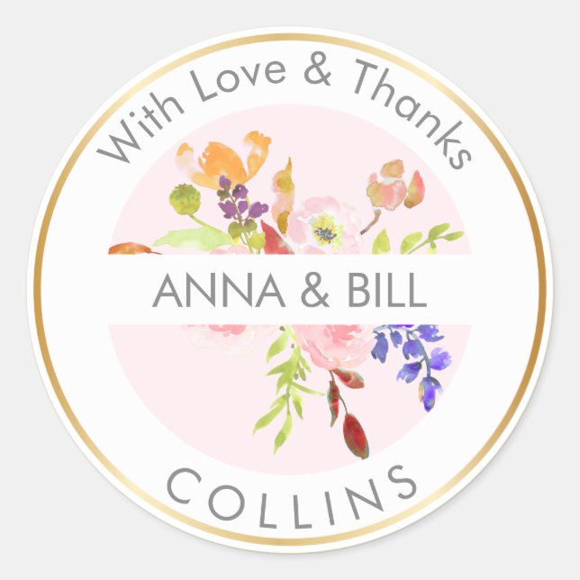 Sticker Rond PixDezines Aquarelle Florale/Ranunculus/Merci (Devant)