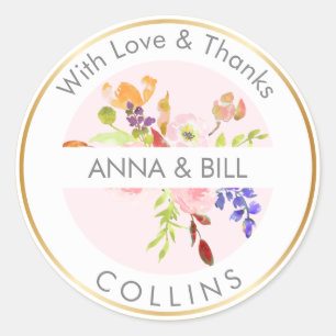 Sticker Rond PixDezines Aquarelle Florale/Ranunculus/Merci