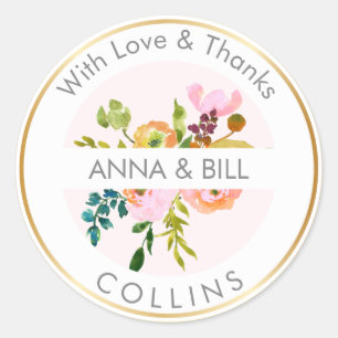 Sticker Rond PixDezines Aquarelle Florale/Ranunculus/Merci