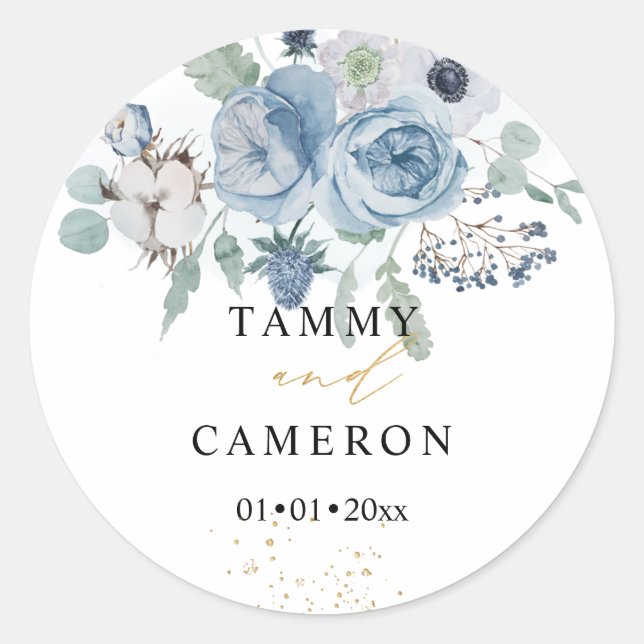 Sticker Rond PixDezines Aquarelle hiver Dusty Blue Coton (Devant)