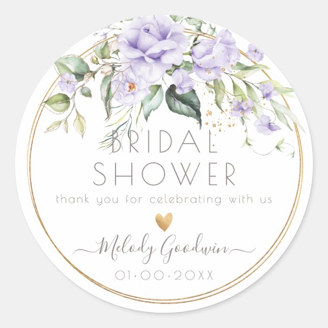 Sticker Rond PixDezines Aquarelle Lilac Violet Roses (Devant)