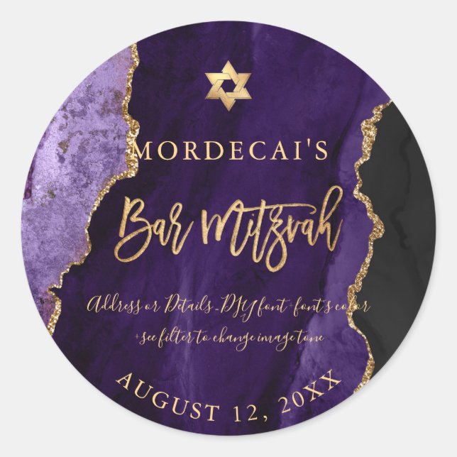 Sticker Rond PixDezines Aquarelle Purple Agate Bar Mitzvah (Devant)