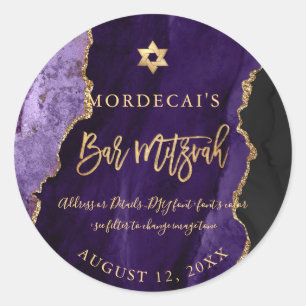 Sticker Rond PixDezines Aquarelle Purple Agate Bar Mitzvah