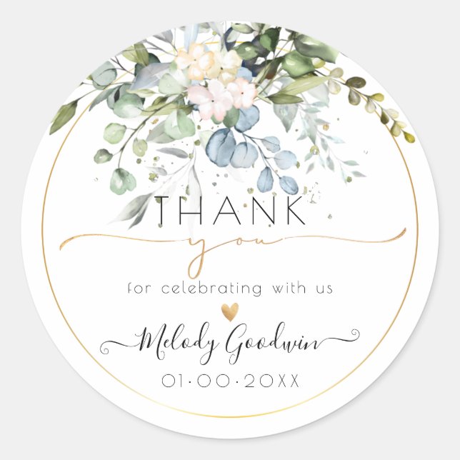 Sticker Rond PixDezines Aquarelle Rustique Blue Gum Eucalyptus (Devant)