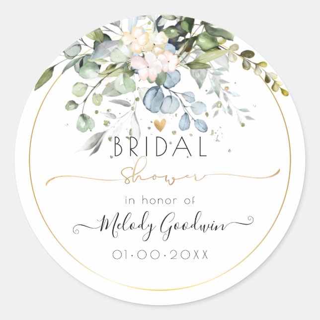 Sticker Rond PixDezines Aquarelle Rustique Blue Gum Eucalyptus (Devant)