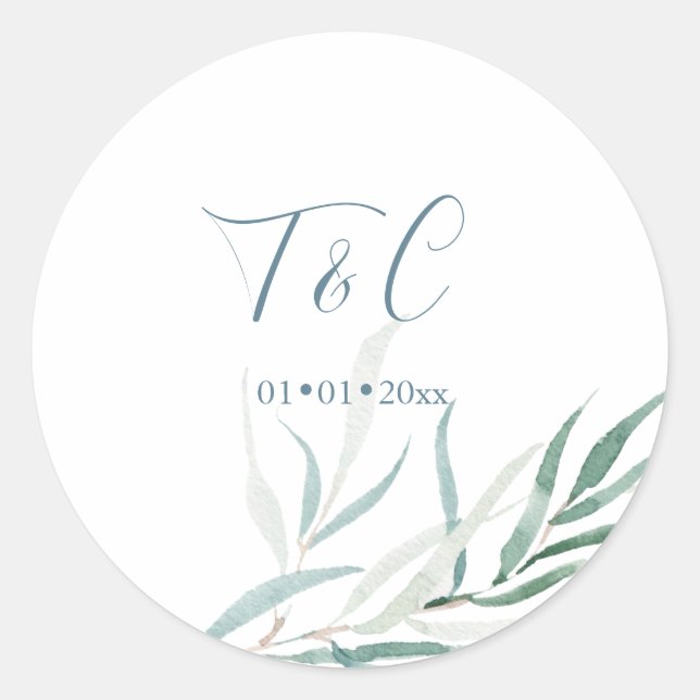 Sticker Rond PixDezines Aquarelle Sublime Dusty Blue Foliage (Devant)