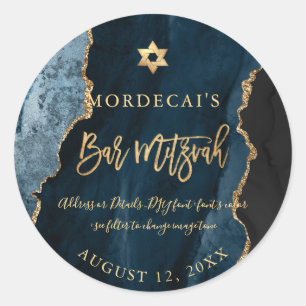 Sticker Rond PixDezines Aquarelle Turquoise Bleu Agate Bar Mitz