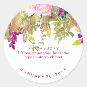 Sticker Rond PixDezines Aquarelle Wisteria+Peonies