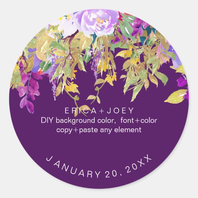 Sticker Rond PixDezines Aquarelle Wisteria+Peonies (Devant)