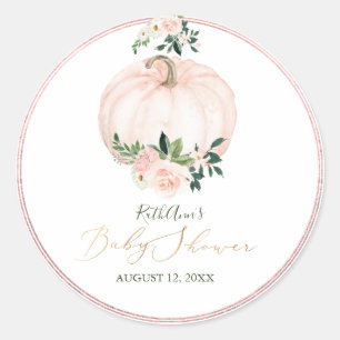Sticker Rond PixDezines Baby shower Citrouille aquarelle, Blush