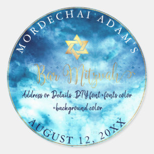 Sticker Rond PixDezines Bar Mitzvah Aqua Aquarelle bleue