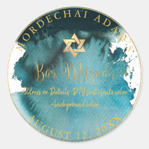 Sticker Rond PixDezines Bar Mitzvah Aquarelle verte Turquoise