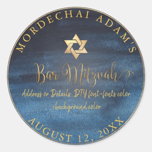 Sticker Rond PixDezines Barre Mitzvah Aquarelle bleu marine (Devant)