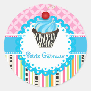 Sticker Rond PixDezines bleuets tourbillons cupcake/do-it-yours