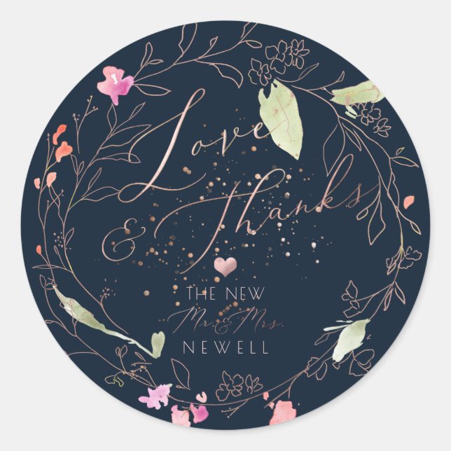 Sticker Rond PixDezines Blushing Romance, Merci Aquarelle (Devant)