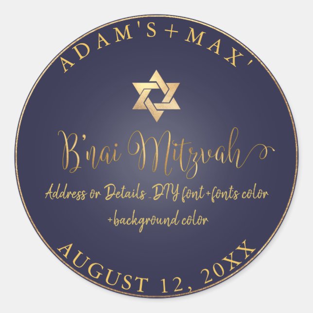 Sticker Rond PixDezines B'nai Mitzvah, DIY Couleur (Devant)