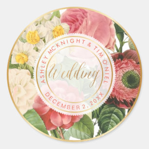 Sticker Rond PixDezines BOUQUETS FLORAUX VINTAGES