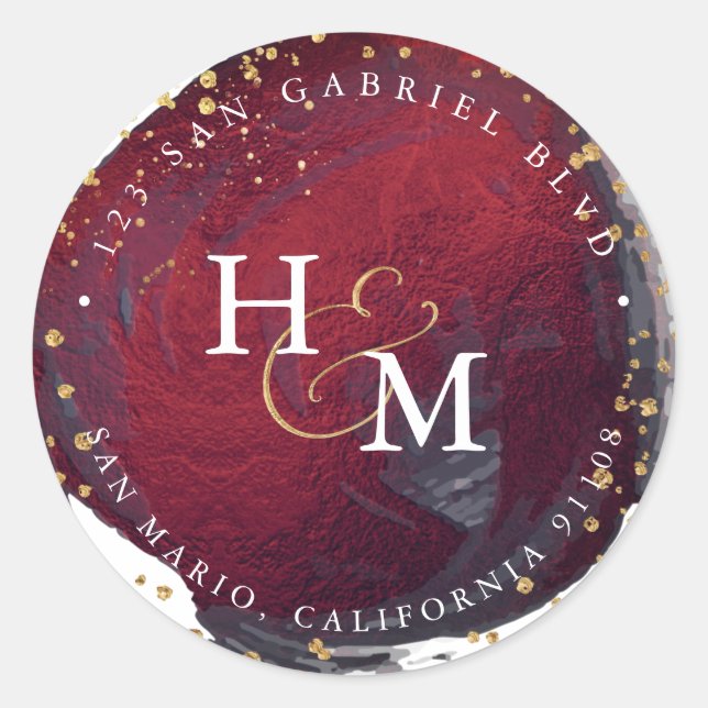 Sticker Rond PixDezines Burgundy Faux Gold Script Ampersand (Devant)