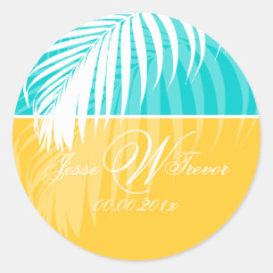 Sticker Rond PixDezines couleurs DIY/Feuilles de palmier blanch