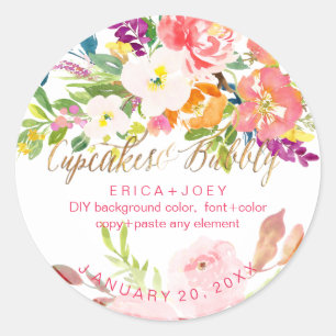Sticker Rond PixDezines Cupcakes+Bubbly Aquarelle Peonies