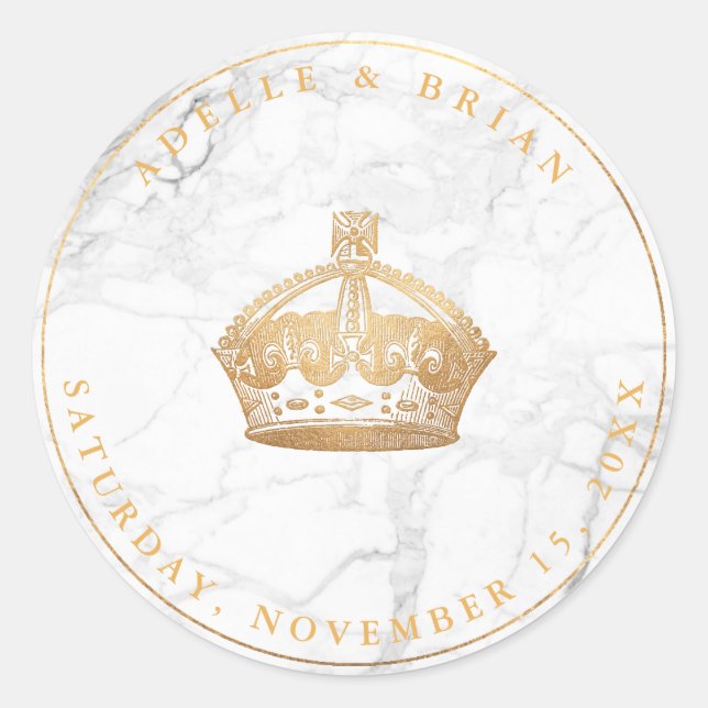 Sticker Rond PixDezines do-it-yourself Faux Gold Crown + Marbre (Devant)