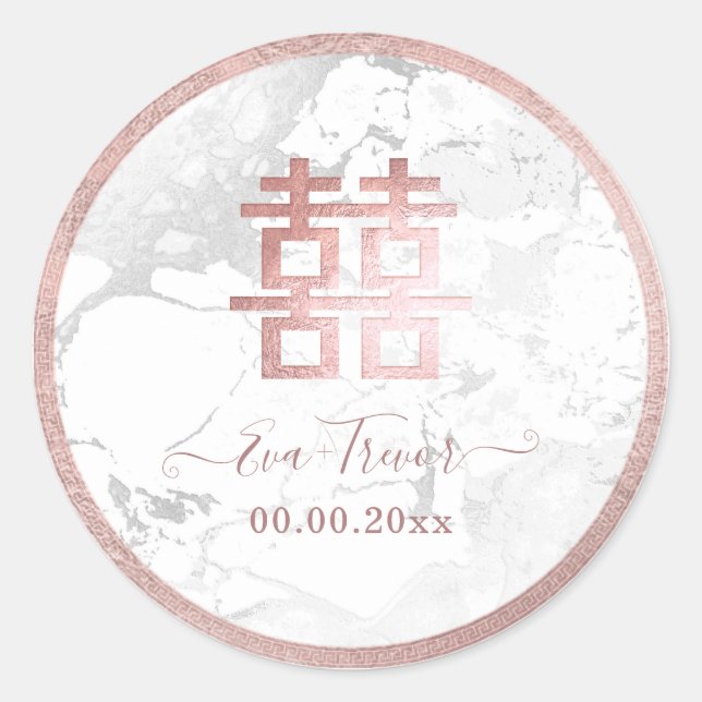 Sticker Rond PixDezines double bonheur marbre rose or (Devant)