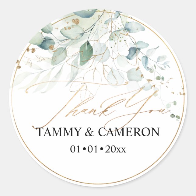 Sticker Rond PixDezines Élégant Eucalyptus et verdure à l'aquar (Devant)