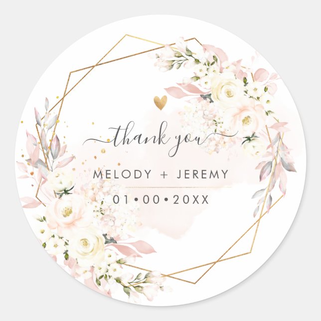 Sticker Rond PixDezines Elégant H2 Blush Merci Rose (Devant)