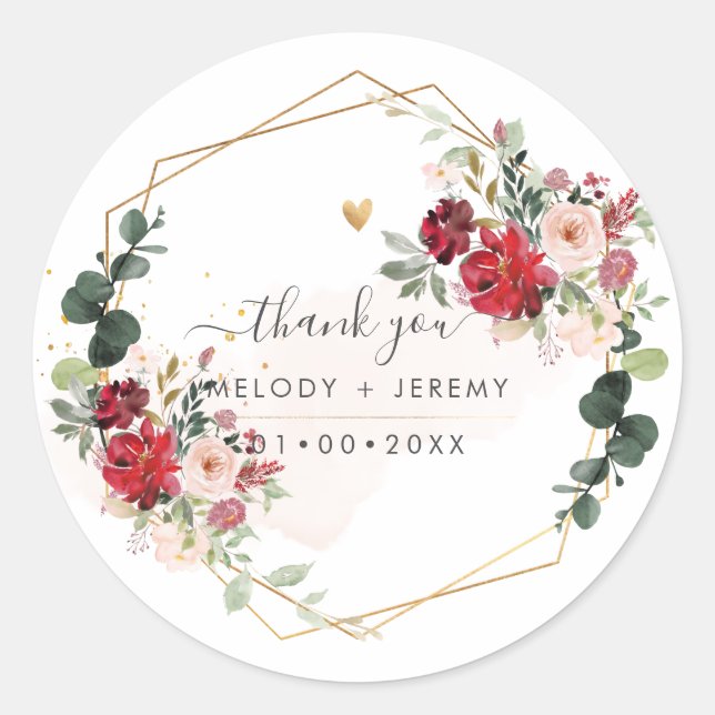 Sticker Rond PixDezines Élégant H2 Fleurs Rouge et Blush    (Devant)