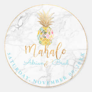 Sticker Rond PixDezines Faux Ananas doré/Marbre