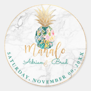 Sticker Rond PixDezines Faux Ananas Or/Marbre/Turquoise