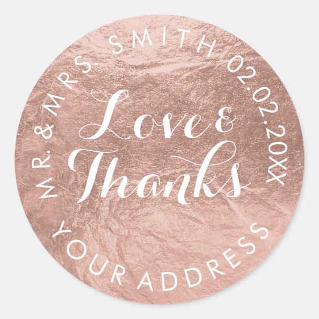 Sticker Rond PixDezines faux foil/Rose Gold/merci/texte DIY (Devant)